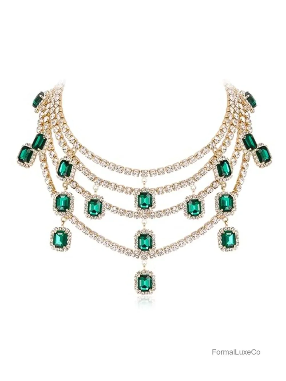 Vintage Rhinestone Layered Chunky Collar Necklace, Glitter Crystal Statement